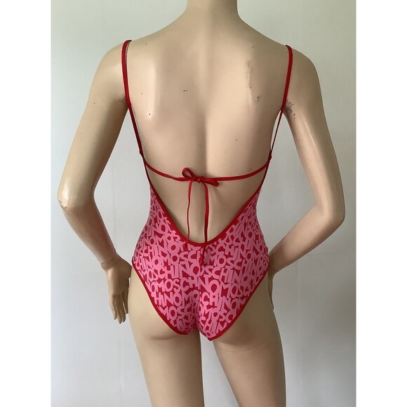 MOSCHINO Pink & Red Word Logo One Piece Swimsuit Maillot (Size 34/M) - Picture 6 of 16
